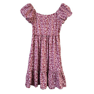 Trixxi Girl Girls High Waist Dress Size M Pink Floral Poof Sleeve Soft Stretch